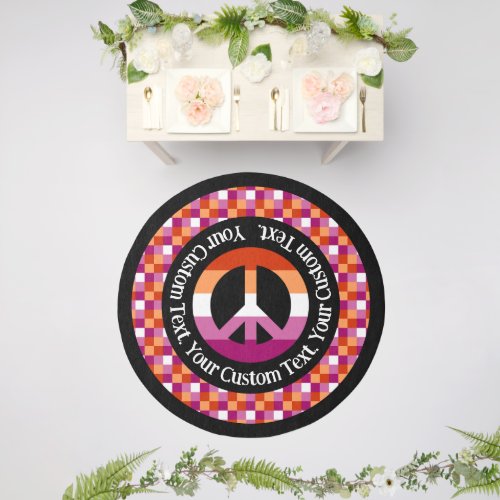 Lesbian pride flag peace sign with custom text outdoor rug