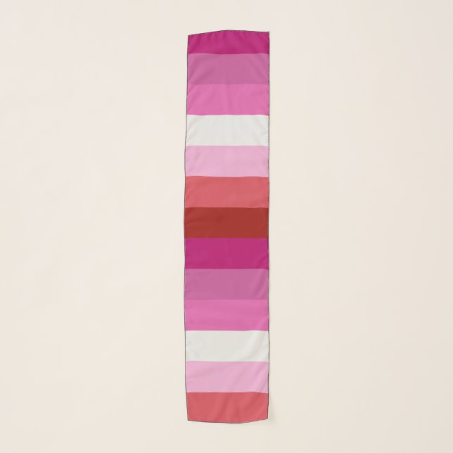 Lesbian Pride Flag Pink, White, Red Stripes Scarf (Front)