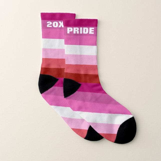 Lesbian Pride Flag Pink, White, Red Stripes Socks (Pair)
