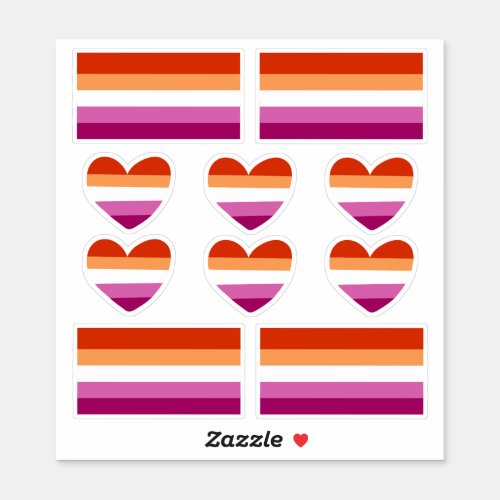 Lesbian Pride Heart and Flag Stickers