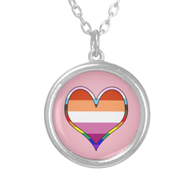 Lesbian Pride Heart Silver Plated Necklace (Front)
