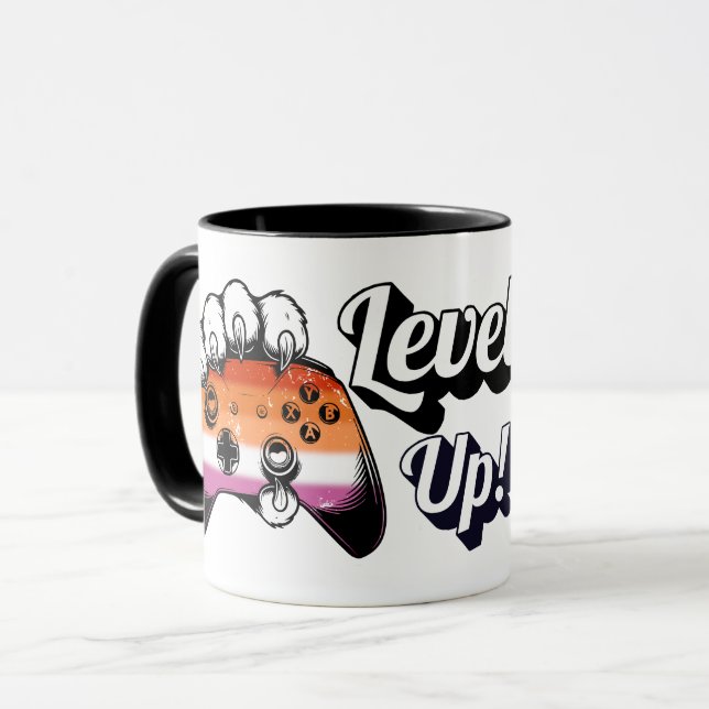 Lesbian Pride Level Up Tiger Paw Controller Mug (Front Left)