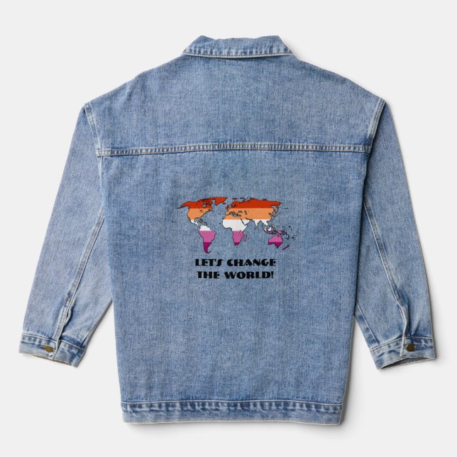 Lesbian Pride Map of The World  Denim Jacket (Back)