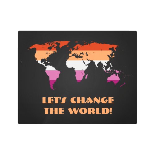 Lesbian Pride Map of The World Metal Wall Art