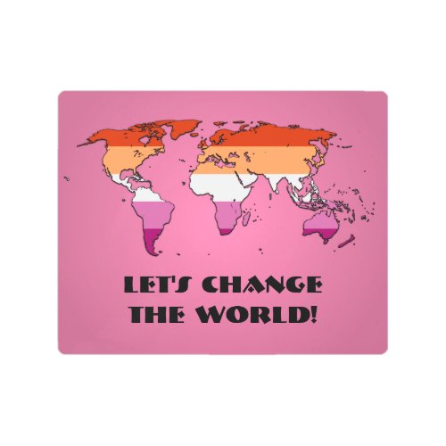 Lesbian Pride Map of The World Metal Wall Art