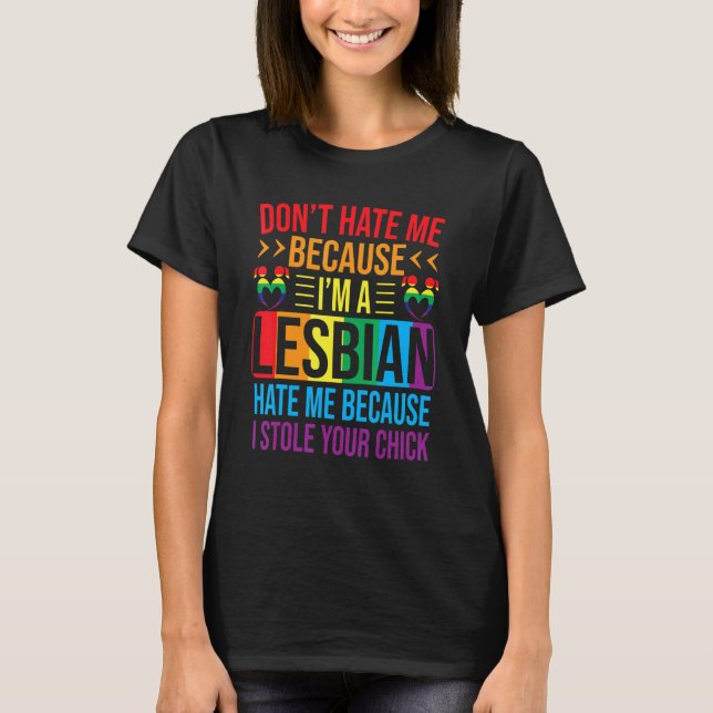 Lesbian Pride Merch Lesbow Love Lgbt Rainbow T-Shirt (Front)