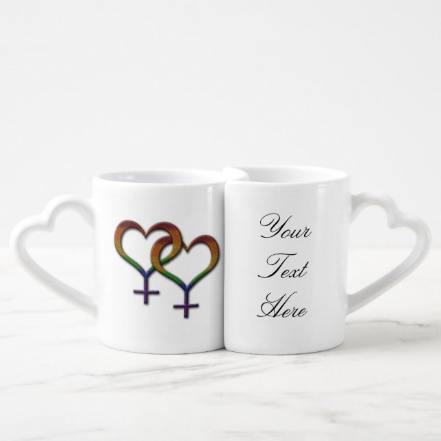 Lesbian Pride Rainbow Female Gender Symbols Coffee Mug Set (Front Nesting)