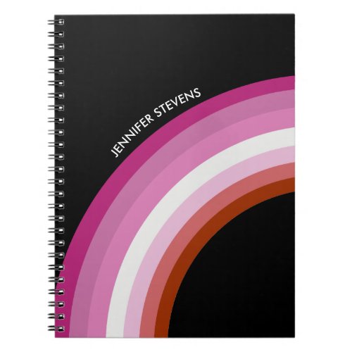 Lesbian Pride Rainbow Pink Flag Monogram Black Notebook