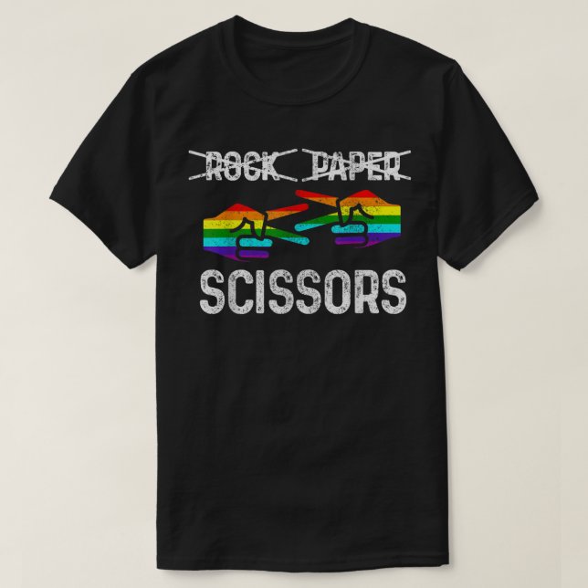 Lesbian Pride Rock Paper Scissors Funny T-Shirt (Design Front)