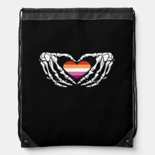 Lesbian Pride Skeleton Halloween Wlw Goth Heart Cl Drawstring Bag