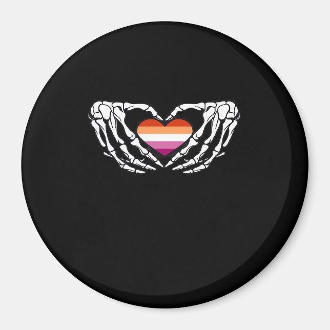 Lesbian Pride Skeleton Halloween Wlw Goth Heart Cl Magnet (Front)