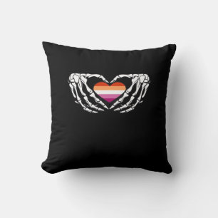 Lesbian Pride Skeleton Halloween Wlw Goth Heart Cl Throw Pillow