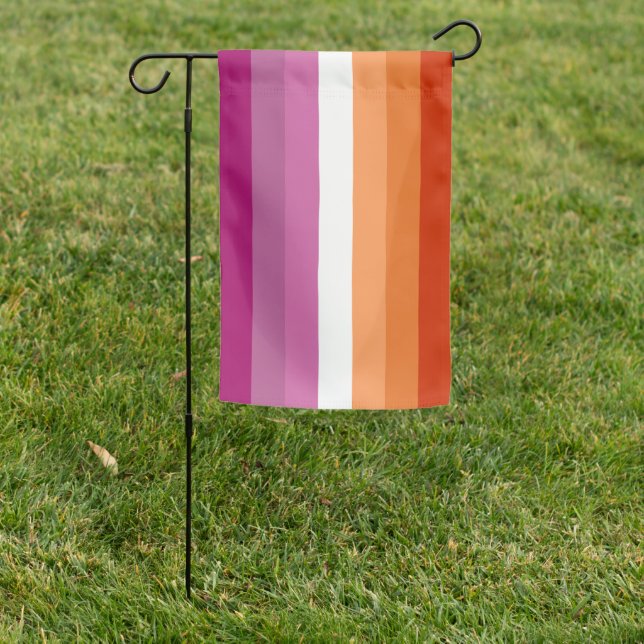Lesbian Pride Sunset Seven Stripes Garden Flag (In SItu)