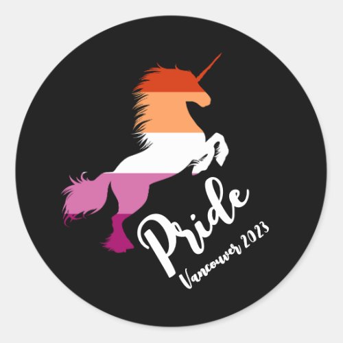 Lesbian Pride Unicorn Customize Year and City Classic Round Sticker