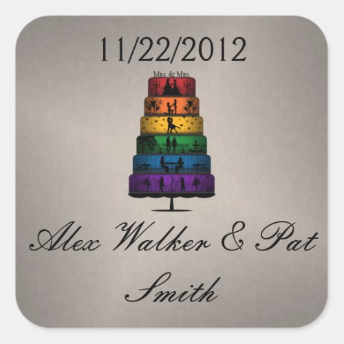 Lesbian Pride Wedding Cake with Rainbow Tiers Square Sticker