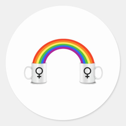 Lesbian Rainbow Coffee Date Classic Round Sticker