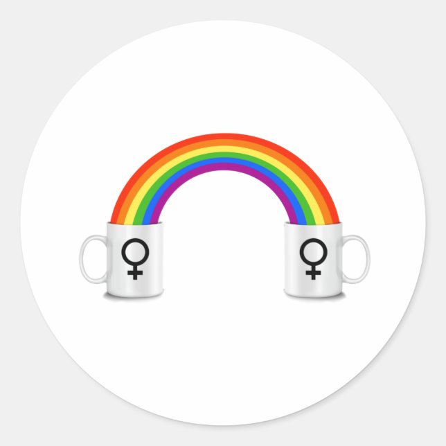 Lesbian Rainbow Coffee Date Classic Round Sticker (Front)