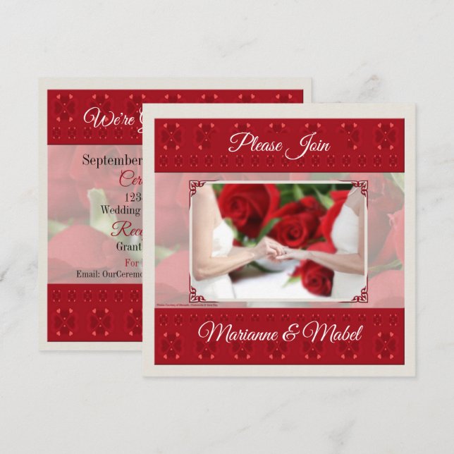 Lesbian Red Roses Wedding Civil Union Invitation (Front/Back)