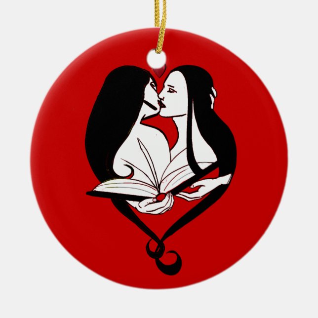 Lesbian Romance Red & White Ceramic Ornament (Front)