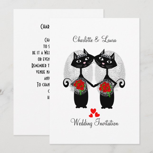 Lesbian Same-Sex Marriage Cool Cats Wedding Invitation (Front/Back)