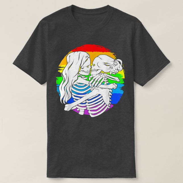 Lesbian Skeleton Couple Lesbian Pride For Hallowee T-Shirt (Design Front)
