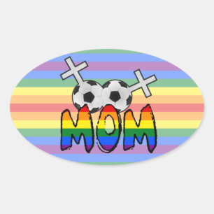 Lesbian Soccer Mom (w/ rainbow) Oval Sticker