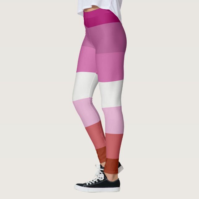 Lesbian Stripes Flag Pink Red Pride Leggings (Left)