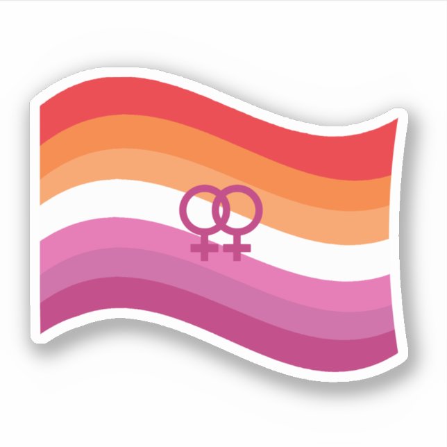 Lesbian Sunset Love Pride Wavy Flag Sticker (Front)