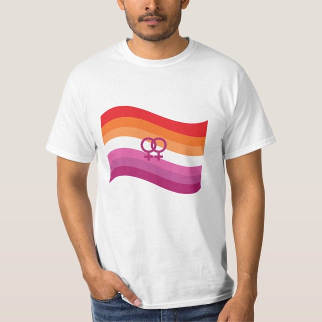 Lesbian Sunset Love Pride Wavy Flag T-Shirt (Front)