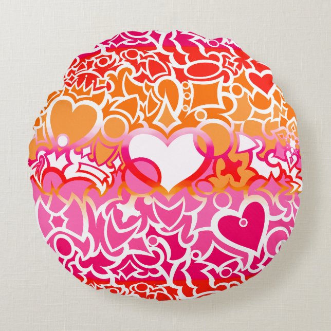 Lesbian Sunset Pride Squiggle Round Pillow (Front)