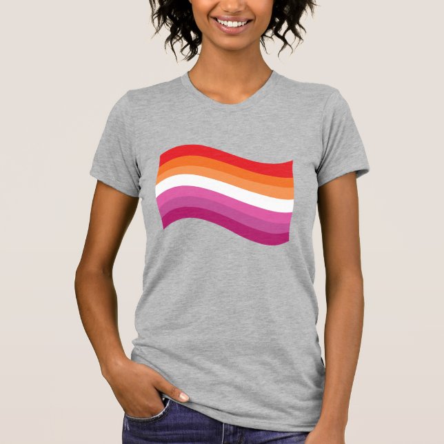 Lesbian Sunset Pride Wavy Flag T-Shirt (Front)