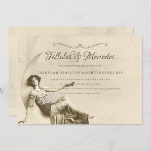 Lesbian To The Moon Vintage Wedding Invitation