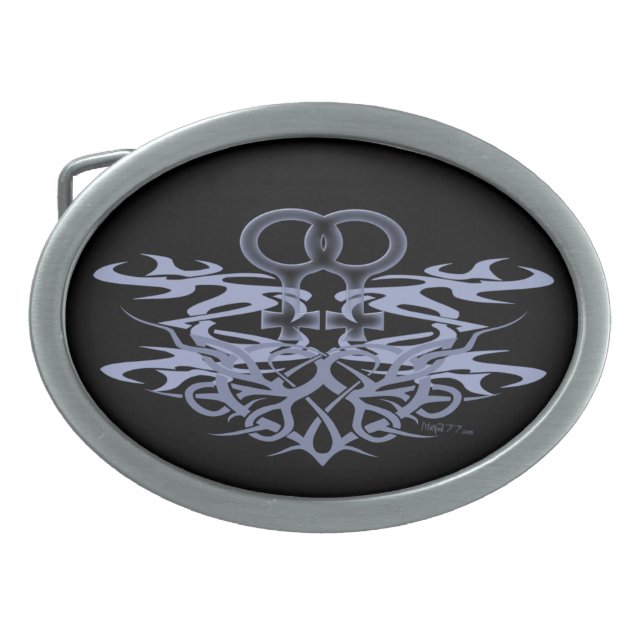 Lesbian Tribal Heart Buckles Oval Belt Buckle (Front)