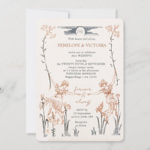 Lesbian Vintage Floral Wedding Invitation
