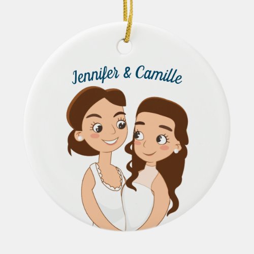 Lesbian Wedding Anniversary Custom Couple Ceramic Ornament