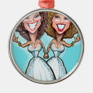 Lesbian Wedding Cake Dolls Metal Ornament