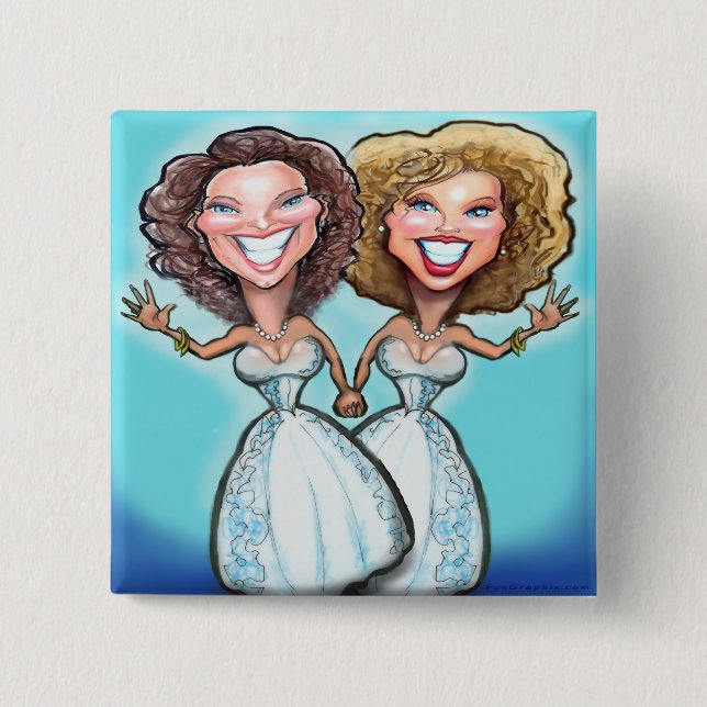 Lesbian Wedding Cake Dolls Pinback Button (Front)