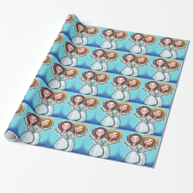 Lesbian Wedding Cake Dolls Wrapping Paper (Unrolled)