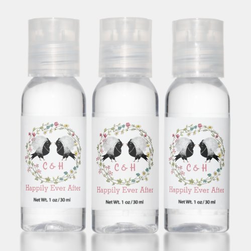 Lesbian Wedding Cute Love Birds Floral Wreath Hand Sanitizer