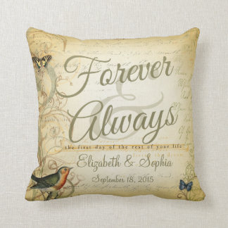 Lesbian Wedding Forever and Always Bird Butterfly Throw Pillow