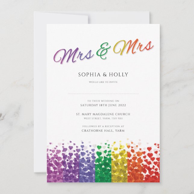 Lesbian Wedding Invitation with Gay Pride Rainbow (Front)
