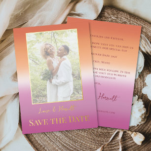 Lesbian Wedding Photo Pride Flag Gradient Gold Foil Invitation