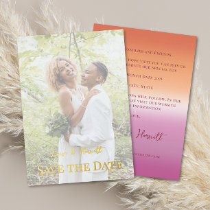 Lesbian Wedding Photo Pride Flag Gradient Gold Foil Invitation