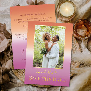 Lesbian Wedding Photo Pride Flag Gradient Gold Foil Invitation