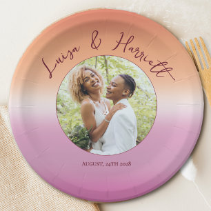 Lesbian Wedding Photo Pride Flag Gradient Party Paper Plates