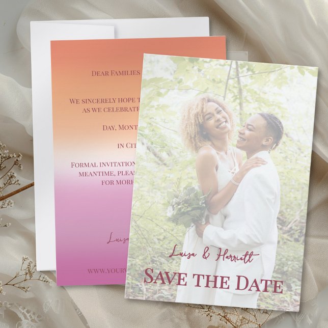Lesbian Wedding Photo Pride Flag Gradient Save The Date (Creator Uploaded)