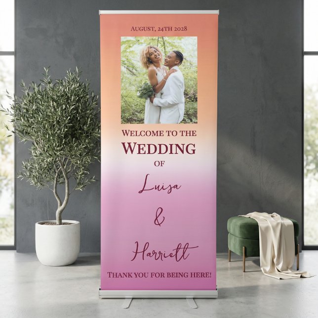 Lesbian Wedding Photo Pride Flag Gradient Welcome Retractable Banner (Creator Uploaded)