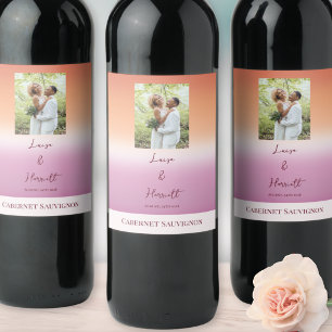 Lesbian Wedding Photo Pride Flag Gradient Wine Label