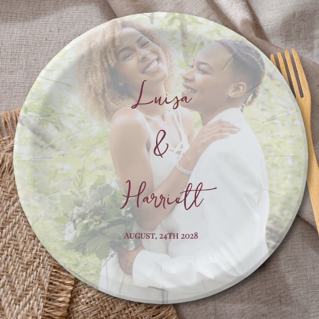 Lesbian Wedding Photo Two Brides Party Paper Plates (Creator Uploaded)