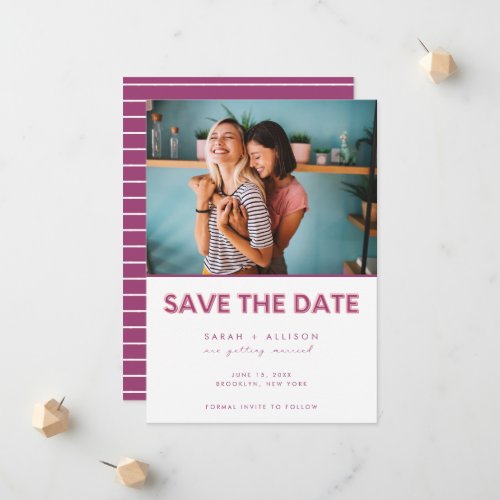 Lesbian Wedding Pink Modern Photo Save the Date Announcement